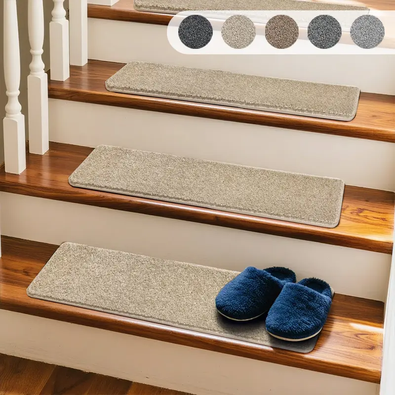 2/12/14Pcs Tape-Free Non-Slip Stair Treads (8"x30") - Durable Carpet Stair Protectors for Kids & Pets, Easy Clean Indoor Stair Runner, No Bullnose Skid Resistant Mats