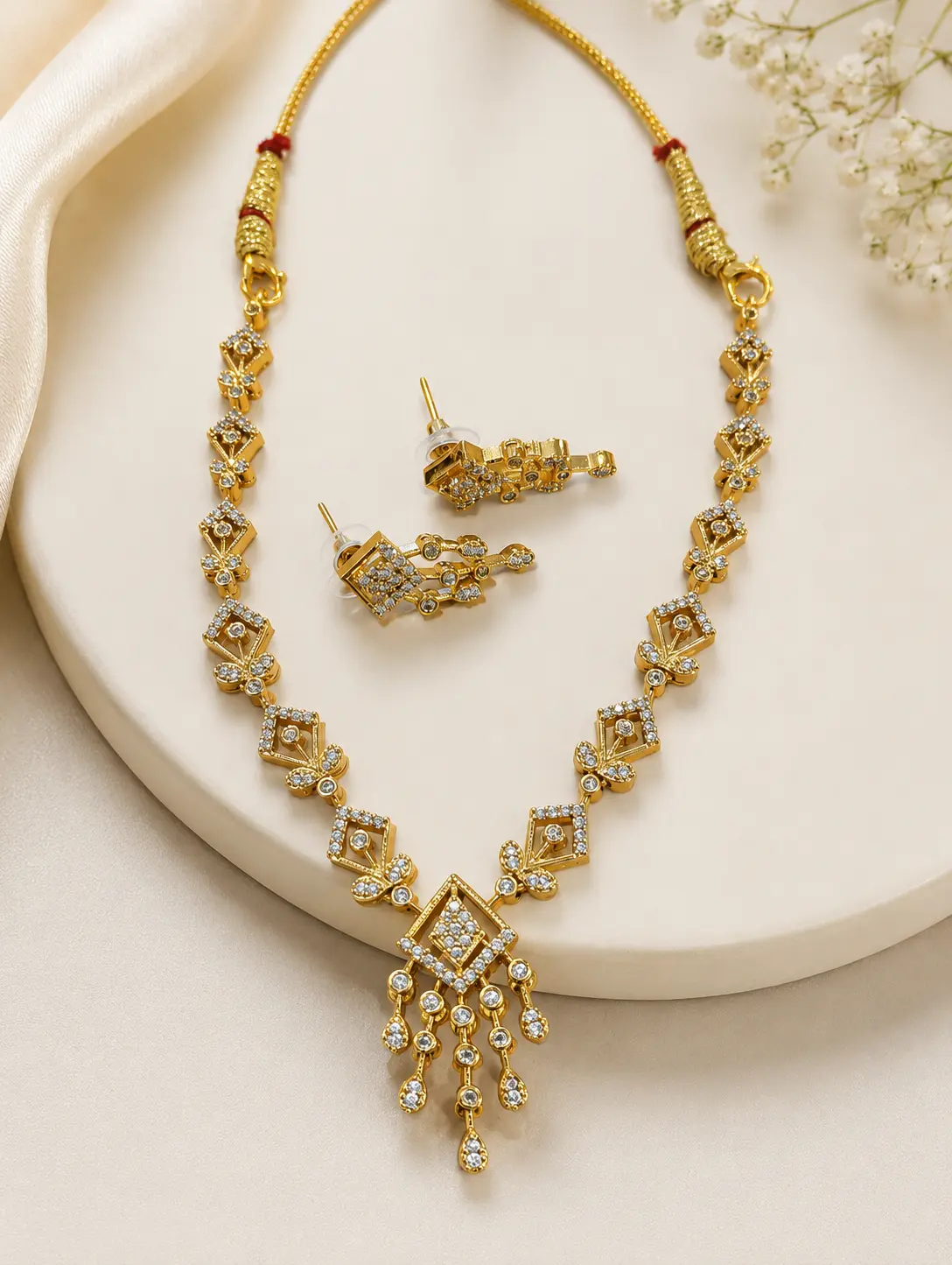 Luxury Waterfall Diamond Necklace & Earrings Set