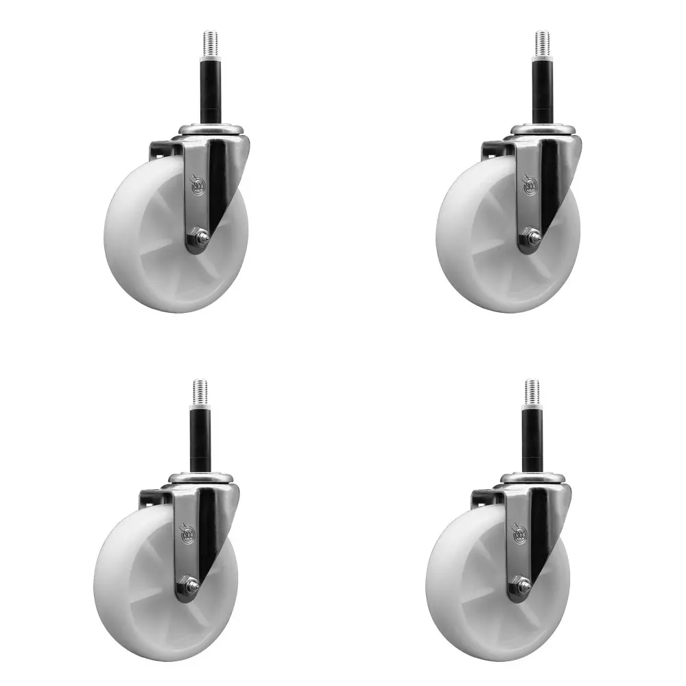 212 MAIN Heavy Duty Nylon Swivel Casters (SCC-EX20S514-NYS-34-4) - Set of 4, Series #20, 0.75in Expanding Stems, 5in White Wheels, Heat-Treated Ball Bearing Raceway, 8in Hx8in Wx8in L, for Round/Square Tube Leg Equipment, Work Tables, Shop Projects