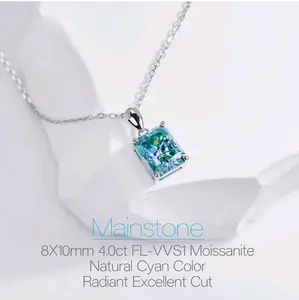 GIGAJEWE Blue Green Color Moissanite Necklace 18K White Gold Plated 925 Silver Moissanite Necklace With Certificate