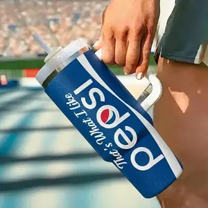Pepsi 40oz Tumbler With Handle And Straw, That’s What I Like Insulated Travel Coffee Mug, Blue Carbonated Soda Pop Graphic Large Water Bottle, Trendy Custom Stainless Steel Cup Gym Car Travel, Gift For Cola Pepsi Lovers