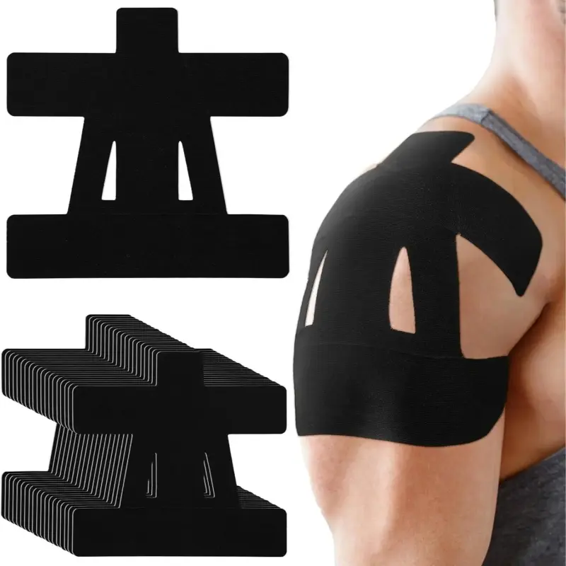 Pre-Cut Kinesiology Tape Strips - Waterproof Breathable Cotton Sports Tape for Shoulder Quick Support, Elastic Pain Relief for Adult Runners, Tennis Players, Adults, Comfortable, Pre-Cut Strips, Running, One Size