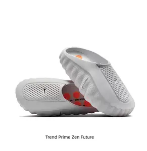 Light Grey Futuristic Mule Slides, Orange Cushioning Sphere Outsole, Perforated Upper, Sports Recovery Tech Slides