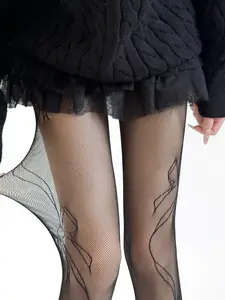 French Vintage Floral Mesh Stockings, Summer Thin Bottom Pantyhose, Sexy Anti-Slip Fishnet Socks, Slimming, Casual Wear