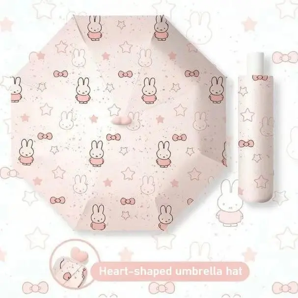 Miffy Cute UV Protection Umbrella Foldable Parasol Coating Double-Sided Anti-UV Sun & Rain Pink Kawaii Gift for Women & Girls