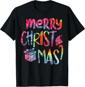 100% Cotton Top Merry Christmas Tie-Dye Xmas Holiday T-Shirt