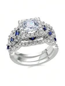 3 Pcs/Set Elegant Cubic Zirconia Ring Set Solitaire Stackable Rings For Women For Wedding Engagement Anniversary Party Band Jewelry Valentine's Day Gift