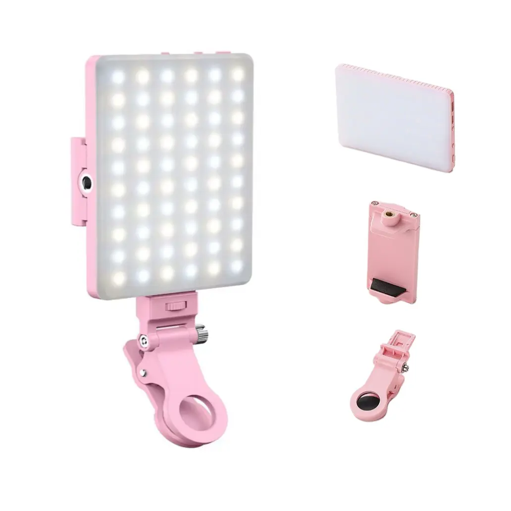 Portable USB Rechargeable Clip-on LED Selfie Light,60LED High CRI 95+ Phone Selfie Light, 3 Light Modes ，Perfect for Live Streaming, Makeup, Vlog Shooting and Selfie Photography，Mother's Day Gift