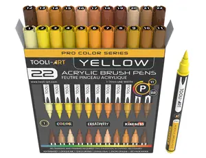 22 Flexible Brush Tip Acrylic Paint Pens Markers Set 1-7mm (YELLOW)