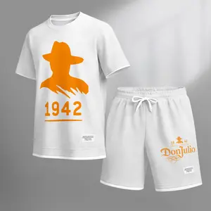 This Men's Western Cowboy Classic Logo Drawstring Shorts Set Is An Ideal Choice For Spring And Summer. This Casual Summer Set Includes A Short-Sleeved Shirt And Shorts, Suitable For Both Everyday Wear And Sports.