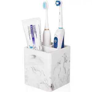 Marble White Toothbrush Holder – 3-Slot Organizer for Electric Toothbrushes & Toothpaste |   Bathroom Countertop, Shower & Vanity Storage