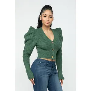 Green Puff Sleeve Sweater