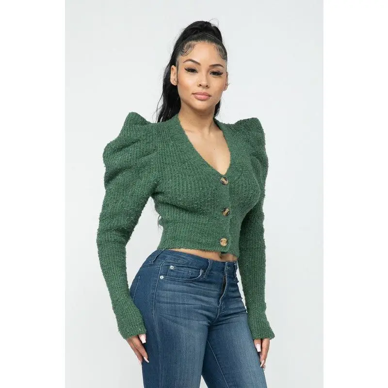 Green Puff Sleeve Sweater