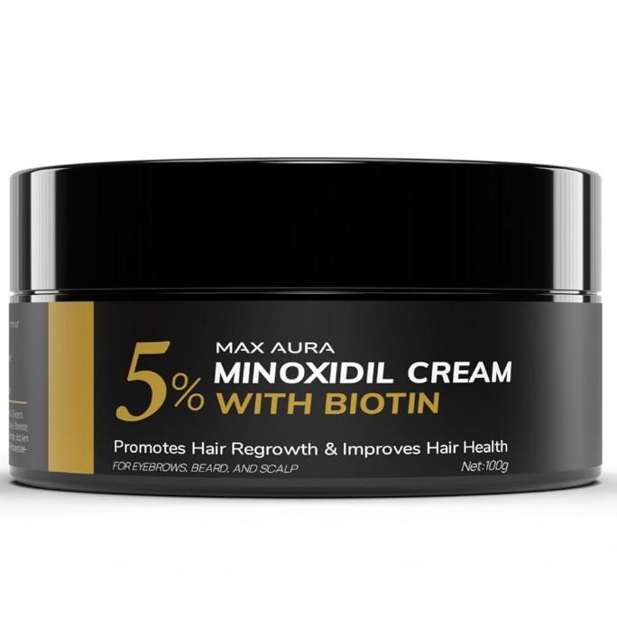 MAX AURA Minoxidil Cream with Biotin - 5% Extra Strength - Treatment for Thinning Hair and Hair Loss for Men - Hair Loss Treatment, Minoxidil Topical Solution For Thicker Fuller Hair