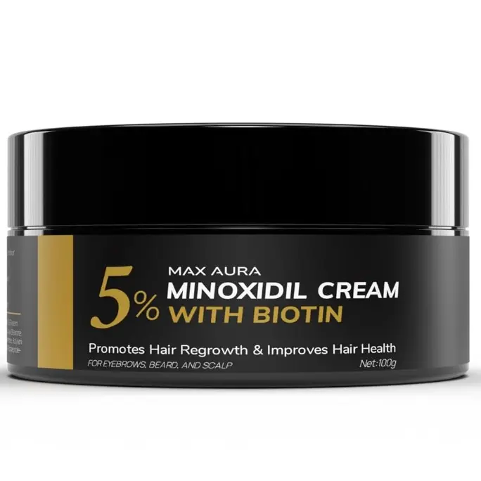 MAX AURA Minoxidil Cream with Biotin - 5% Extra Strength - Treatment for Thinning Hair and Hair Loss for Men - Hair Loss Treatment, Minoxidil Topical Solution For Thicker Fuller Hair