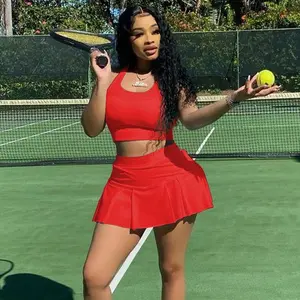 Echoine Pleated Skirt Set Women 2 Piece Outfits Sports Cami Crop Tank Top Mini Skirt Tennis Skort Activewear Casual Club Night Out Sweatsuits Tennis Running Golf Sportswear