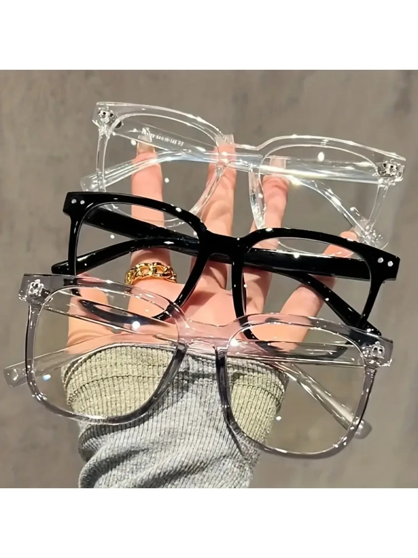 3 Pairs Neutral Square Frame Blue Light Blocking Glasses, Boho Style, All over Print, Unisex, Fashionable Campus Look, Retro Design, Trendy Casual Glasses, Stylish Eyeglass, Square Eyeglasses, Fashion Eyewear, Trendy Square Frames
