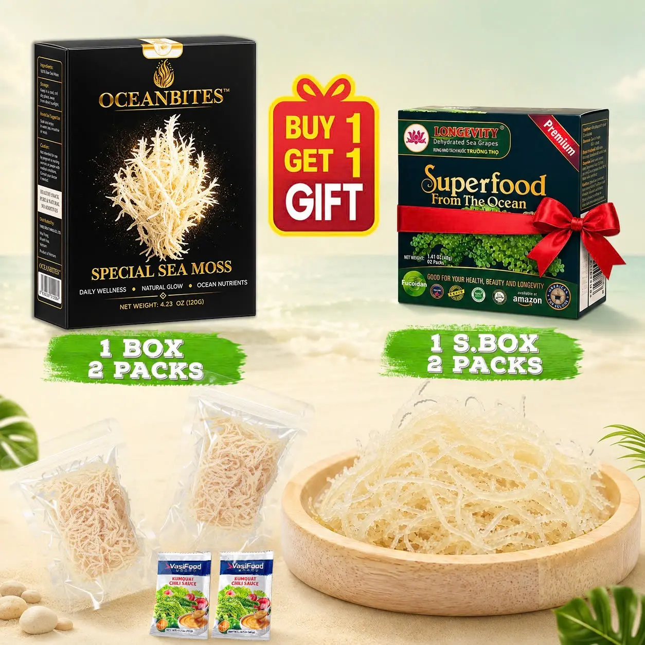 Buy 1 Get 1 Gift  Free  OceanBites Special Sea Moss  Premium Dried Sea Moss for Sea Moss Gel & Salad  Plant-Based, Vegan, Non-GMO, Gluten & Dairy Free  4.23 oz (120g)