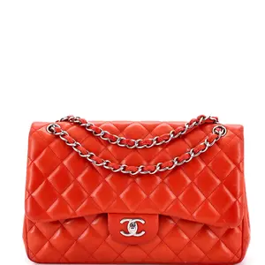 Pre-owned CHANEL Leather Shoulder Bags Classic Double Flap Bag Quilted Lambskin Jumbo by Rebag