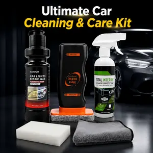 3-Piece Auto Detailing Bundle - Car Seat Cleaner, Headlight Polish, Windshield Cleaner for Automotive Washing & Maintenance Paint Care