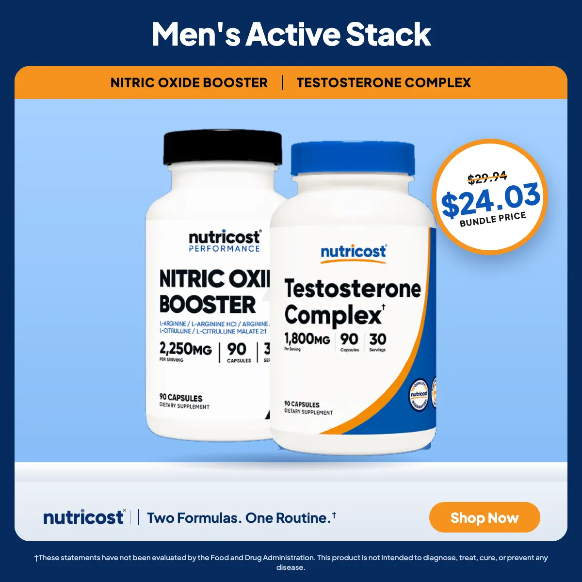Men's Active Stack - Nitric Oxide Booster & Testosterone Booster Bundle - 30 Day Supply Men's Active Stack - Nitric Oxide Booster & Testosterone Booster Bundle - 30 Day Supply