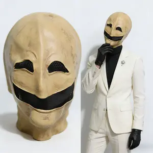 Adult Halloween Mask, Cute Smiling Face Mask, Full Head Costume, Creepy Smiling Faceless Full Head Latex Mask, Crescent-Shaped Mesh Eye Window, Arched Grinning Mesh Mouth, No Nose, No Ears, Suitable for Halloween Spooky Parties, One Size Fits All Adults