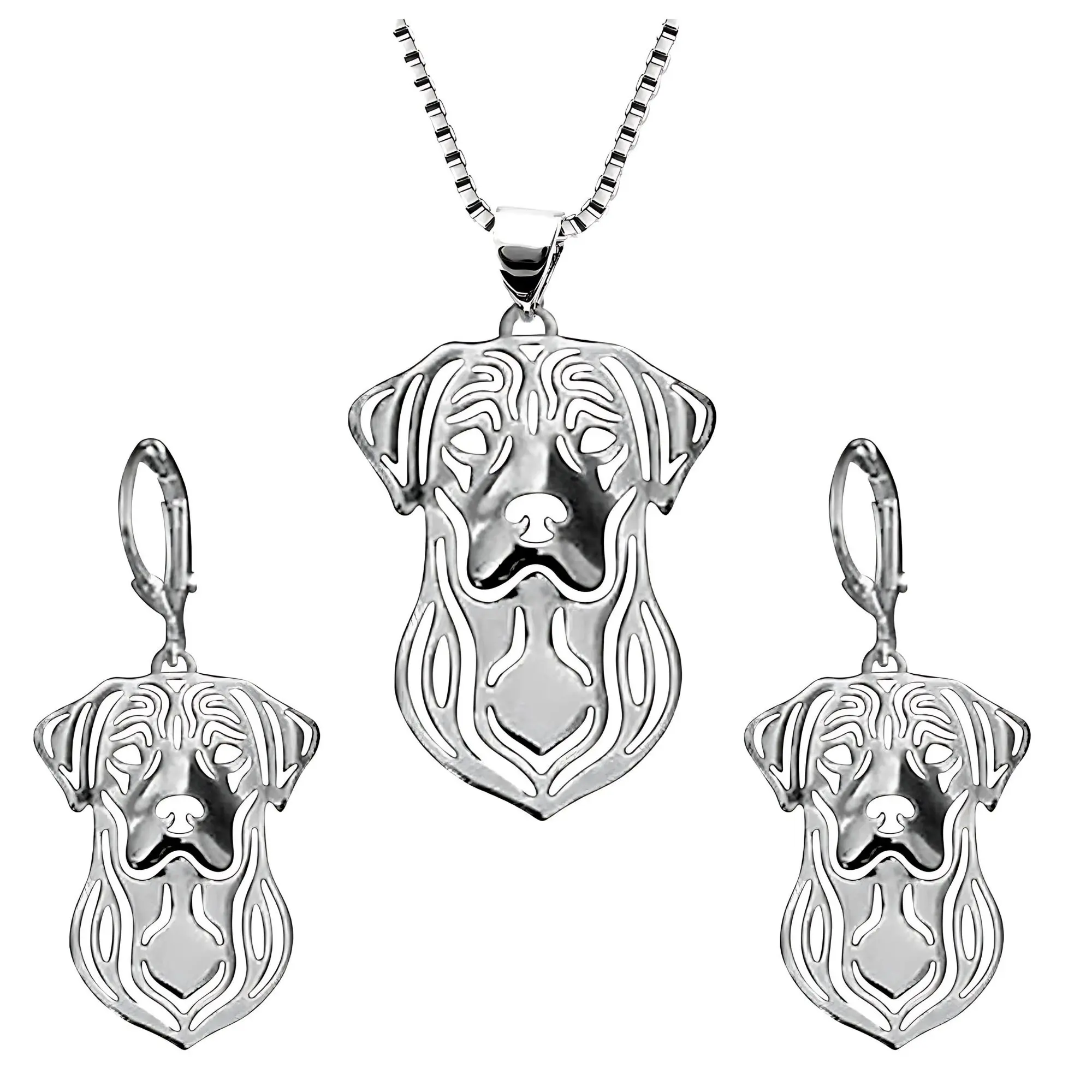 Labrador Retriever Dog Necklace Earrings or Set for Women by Ginger Lyne | Lab Puppy Sterling Silver Pendant with Box Chain or Dangle Ear Rings for Her | Pet Animal Paw Print Jewelry for Dog Mom