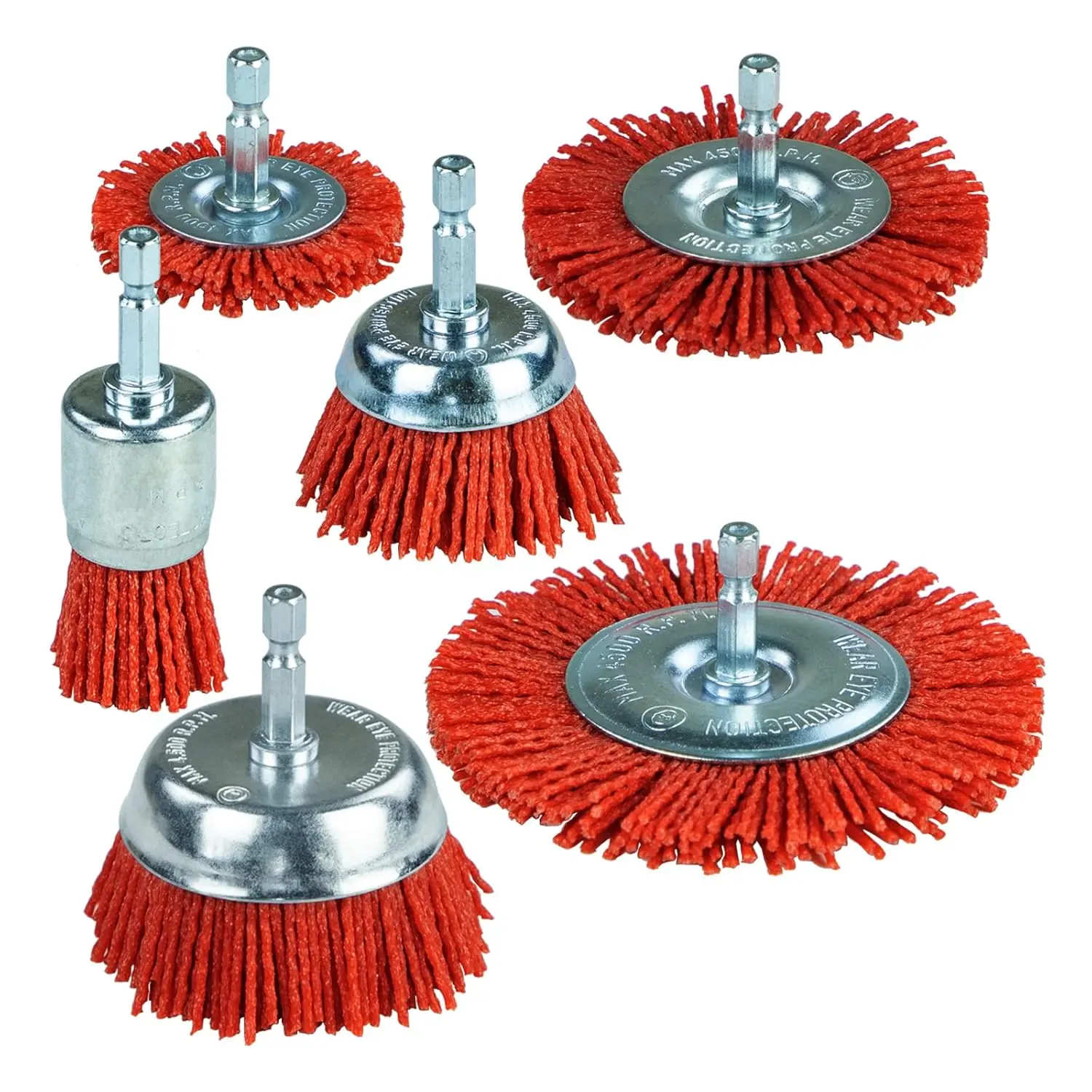 6-Pack Heavy-Duty Nylon Filament Abrasive Wire Cup Brushes, Cup Shape, 1/4" Hex Shank, Twisted Knotted Design, Sturdy Metal Handle, Fits Angle Grinders, for Rust Removal, Stripping