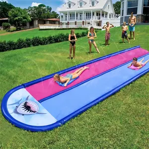 Inflatable water spray skateboard double lawn water slide summer cooling entertainment water cushion outdoor water sports with anti-collision pad suitable for backyard outdoor,