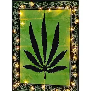 leaf Tapestry Wall Hanging Poster Hippie Decor Flag tapestry Collage Dorm Trippy Bohemian Art psychedelic Small Hippie Rasta Cheap Tapestries 30 x 40 Inches Green
