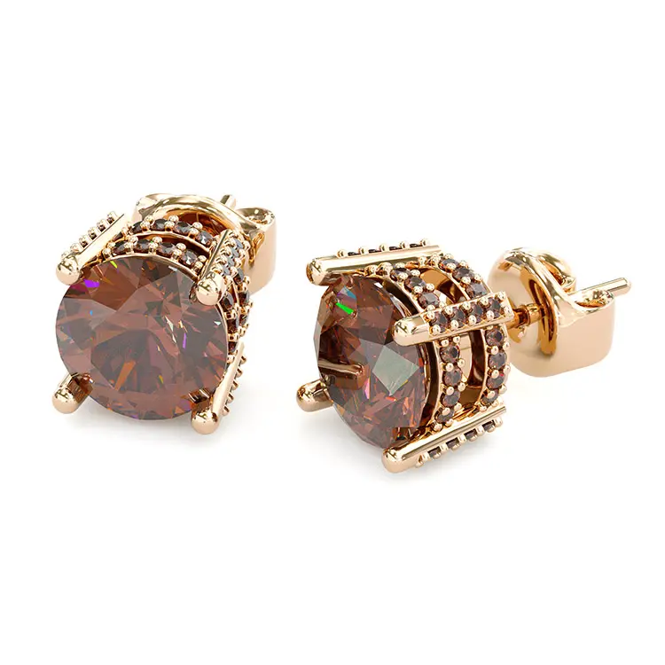 Jzora D-Coffee 8mm Circle Retro Stud Earrings - Unisex Chic Artificial Gemstone Jewelry with Synthetic Diamond Zircon, Elegant Jewelry Accessory for Women