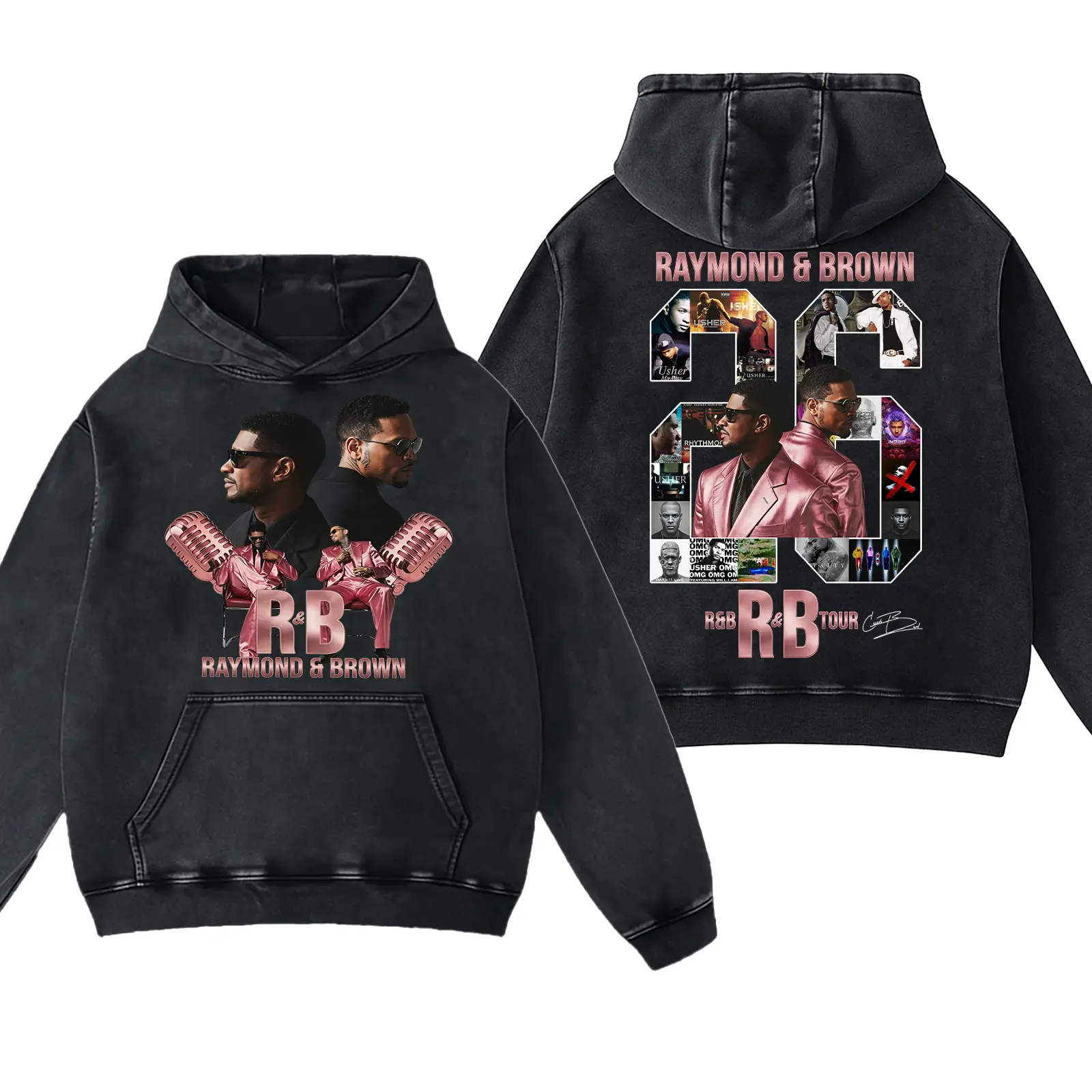 R&B Pink Hoodie Washed, Music Tour Washed Distressed Hooded, Fan Gift Tee, Gift for Him