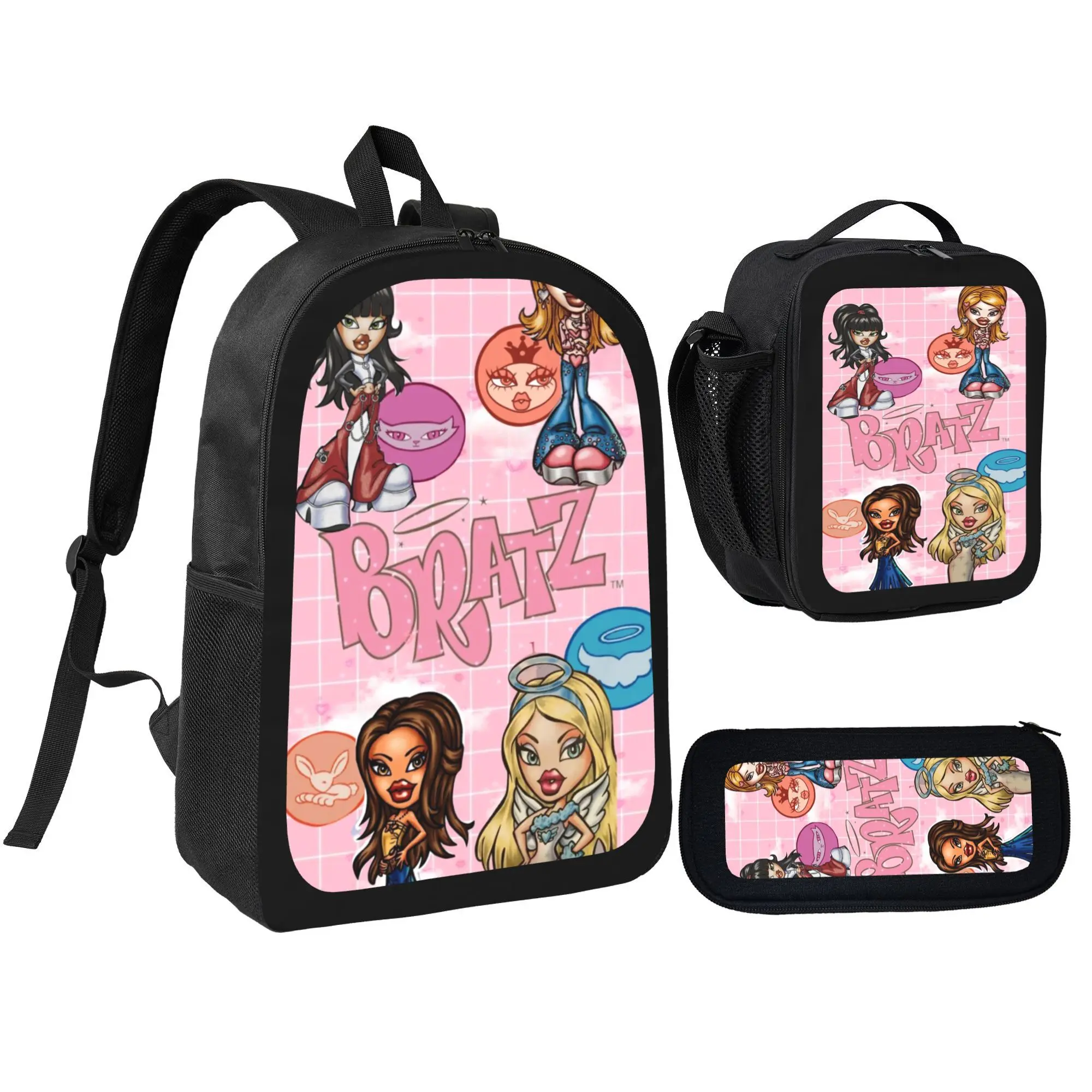 Bratz Stuff Child School Backpack with LunchBags ,Pencil Bags ,School Bags for Boys Girls Best Gift