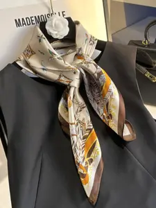 Women's Minimalist Elegant All Over Print Square Scarf, Fashionable Casual Soft Comfortable Bandana For Daily Wear, Versatile Scarf For Women