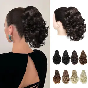 Ponytail Extension 8 Inch Claw Clip in Ponytail Short Curly Ponytail Extension for Women Fluffy Wavy Curly Synthetic Versatile Brown Black Hairpieces