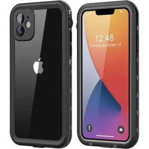 for  11  Case with Built-in Screen Protector, Shockproof  Full  Protective IP68  Phone Case for  11 6.1 inch (Black/Clear)