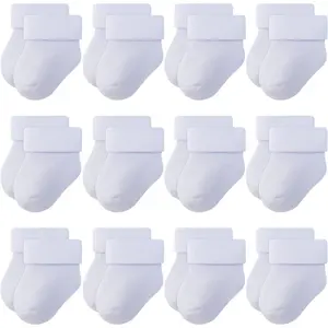 Newborn Baby Terry Turn-Cuff Socks for Boys and Girls, 0-6 Months and 6-12 Months Sizes