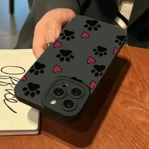 Cute Heart & Dog Paw Pattern Phone Case, Anti-drop Cellphone Protective Case, All-inclusive Shockproof Mobile Phone Cover for iPhone 11 12 13 14 15 16