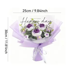 Hand-crochet 3 rose bouquets, 1 artificial hand bouquet, knitted flowers, Artificial Roses, Valentine's Day, Mother's Day, birthday gifts, home decoration, party decoration, fruits, decorative bouquets, Woven Crochet Bouquet