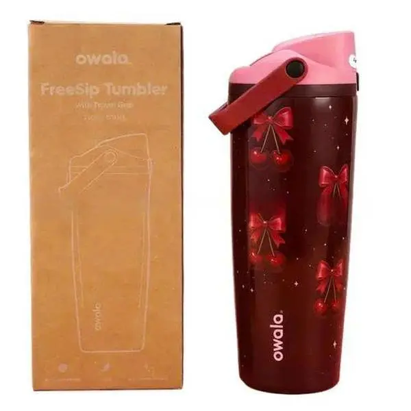 Cute Owala 30oz Cherry Ribbon FreeSip Bottle Stainless Steel Insulated Travel Cup, Gift for Women Girls.
