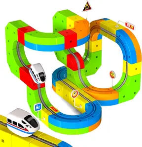 Electric Train Set for Kids, 69Pcs 3D Flexible Race Track Set with Electric Train, Traffic Signs,Train Toy Set for Boys and Girls Aged 3+ Years Old Birthday Gift