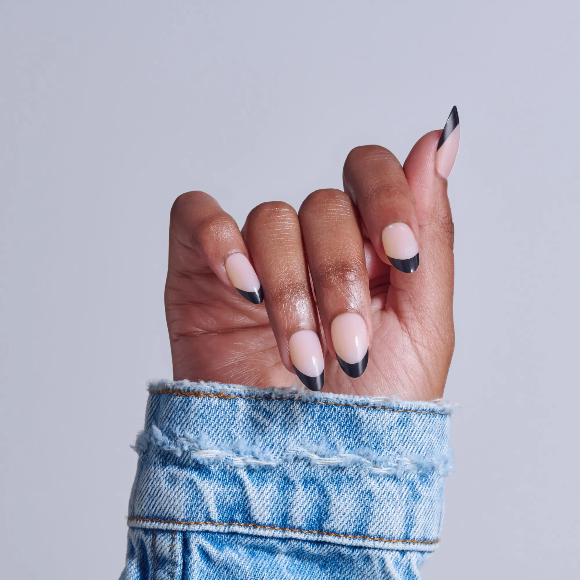 Kiss Core French Press On Fake Glue Nails - Full of Fun | French Tips, Black, Medium, Almond