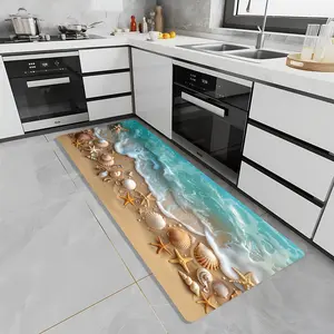 Comfortable Ocean Beach Starfish and Shell Patterned Polyester Carpet - Machine Washable, Non-Slip Mat for Living Rooms, Bedrooms, Kitchens, Hallways and More - Durable Polyester, Available in Multiple Sizes