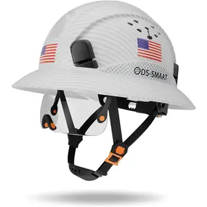 Full Brim Hard Hat with Visor, 6-Point Ratchet Suspension abs Safety Helmet, Lightweight Construction Head Protection for Men Women, Adjustable Vented Sliding Holes for Cooling, Impact Protection for Work Sites