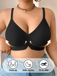 Plus Size Seamless Women's Bra, Push-Up Anti-Sagging Large Bust Bras, Medium Support, Solid Pattern, All Seasons, Casual Style, Wireless seamless bras