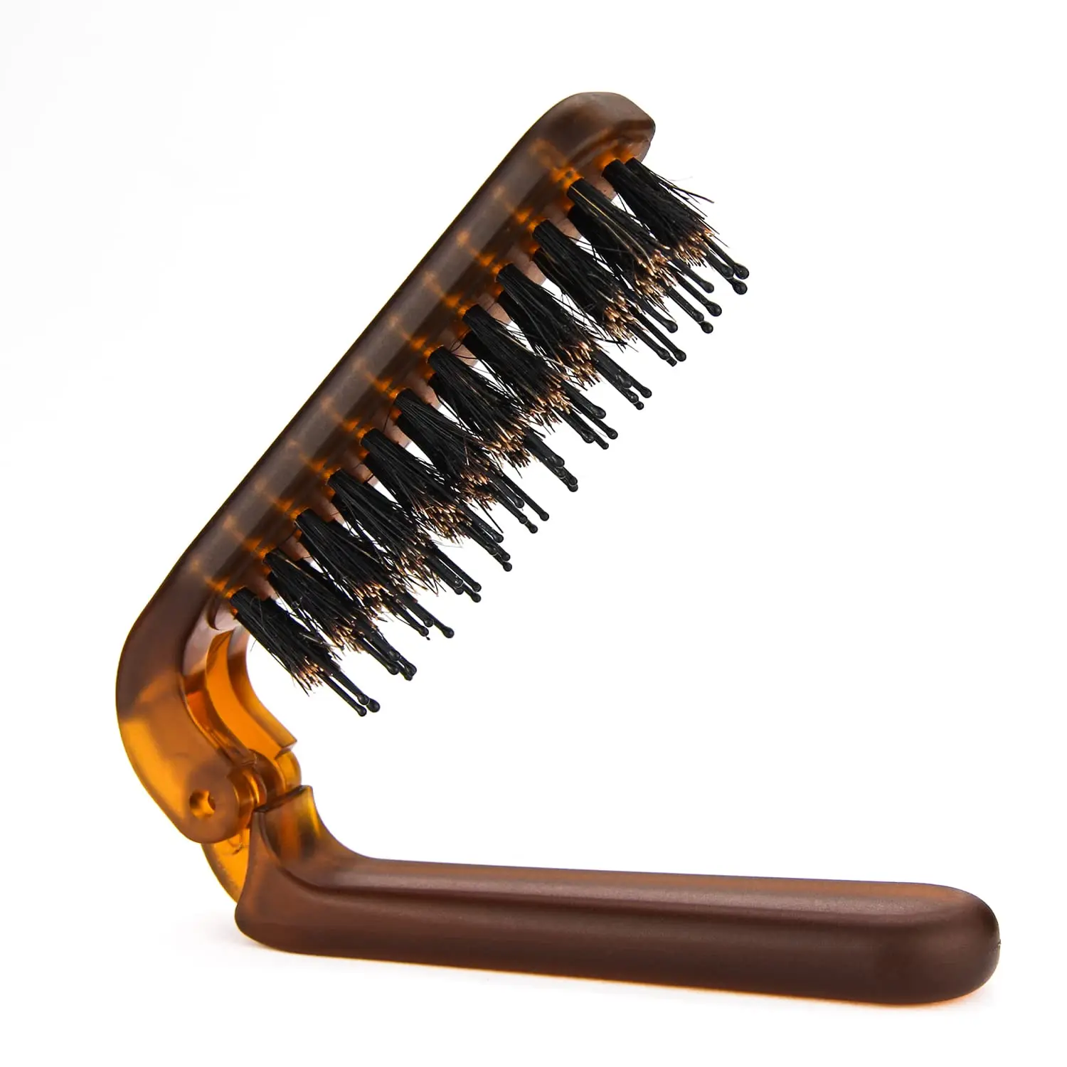 Travel Folding Hair Brush, Collapsable Portable Pocket Boar Bristle Hair Brush for Thin Thick Hair, Mini Hairbrushfor Men Women Kids Thick Thin Curly Straight Wet Dry Hair Restore Shine Fold X1 Amber Ancable