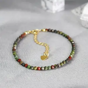 Natural Dragon Blood Jasper Crystal Healing Reiki Dainty Bracelet - Handmade Adjustable 3mm Faceted Gemstone Beaded Wrap Bracelet