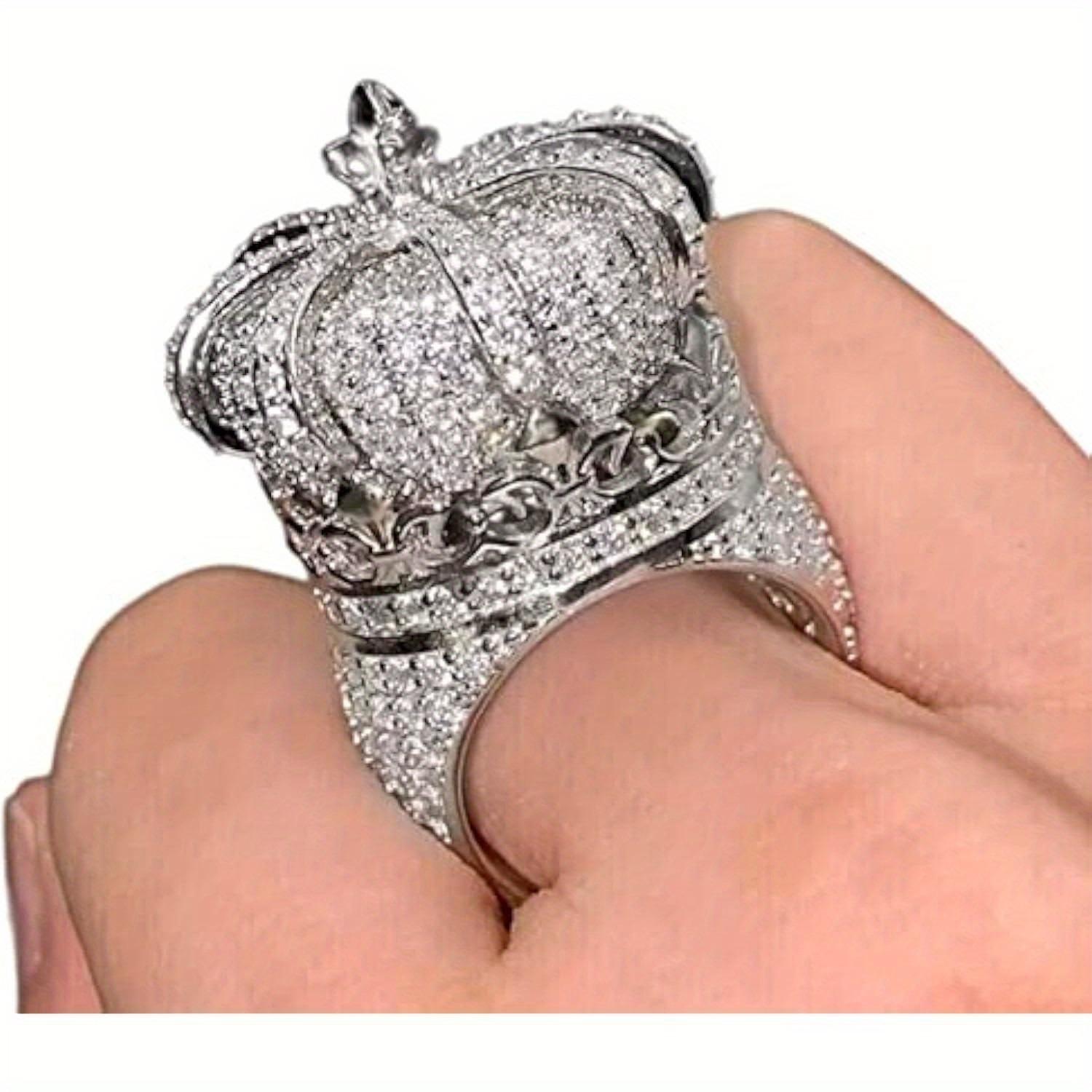 Popular European and American diamond-encrusted crown ring, dazzling and unique, high-end hip-hop ring with diamonds, unisex