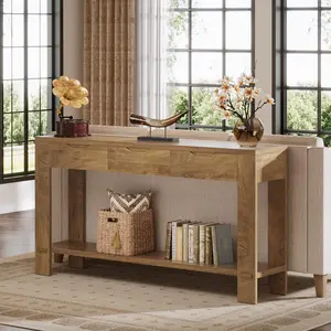 TRIBEWOOD Console Table with 3 Drawers, 67-Inch Long Sofa Table Behind The Couch with Storage Shelf, Narrow Farmhouse Entryway Furniture for Living Room, Hallway, Foyer