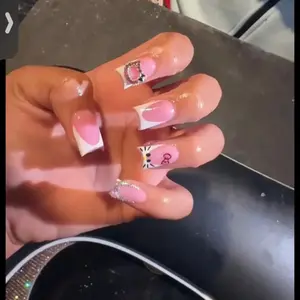 French acrylic press on nails with hello katty gems